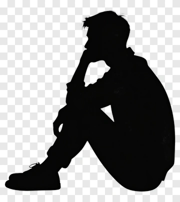 Silhouette Of A Thoughtful Person Sitting PNG