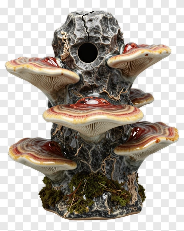 Mushroom Birdhouse With Colorful Cap PNG