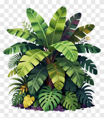 Tropical Leafy Plant Composition PNG