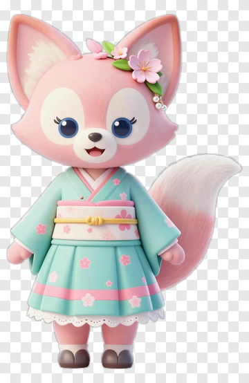 Cute Cartoon Fox In Kimono PNG
