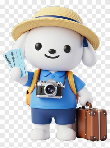 Traveling Dog Character Holding Tickets And Camera PNG