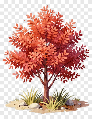 Colorful Tree With Red Leaves PNG