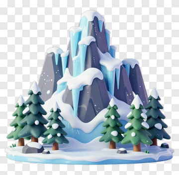 Cartoon Snowy Mountain With Pine Trees PNG