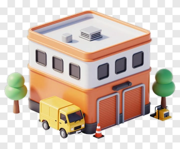 3D Warehouse With Yellow Delivery Van PNG