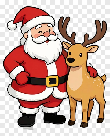 Cartoon Santa Claus With Reindeer PNG
