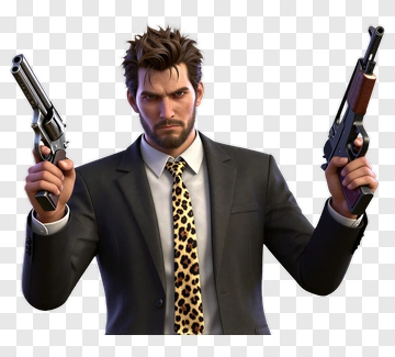 Man In Suit Holding Two Guns PNG