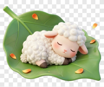 Cartoon Sheep Sleeping On A Leaf PNG