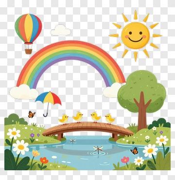 Colorful Landscape With Rainbow And Ducks PNG