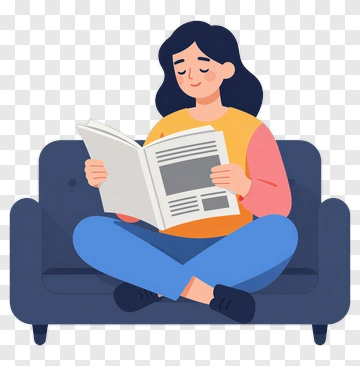 Woman Reading A Book On A Couch PNG