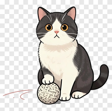 Cartoon Cat Sitting With A Ball Of Yarn PNG