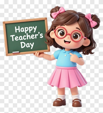 Cartoon Girl Holding A Happy Teacher's Day Sign PNG