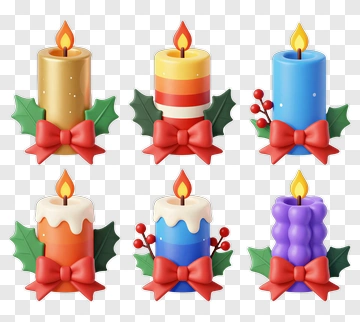 Colorful Christmas Candles With Bows PNG