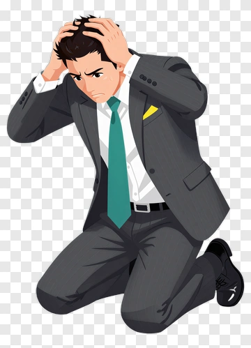 Stressed Businessman Kneeling With Hands On Head PNG