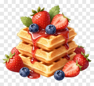 Stack Of Waffles With Strawberries And Blueberries PNG