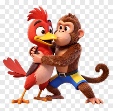 Cartoon Monkey Holding A Cartoon Bird PNG