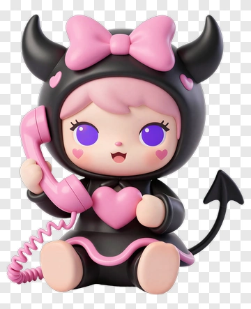 Cute Devil Character Holding A Pink Telephone PNG