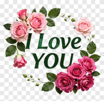 Roses With I Love You Text PNG