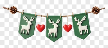 Christmas Garland With Reindeer And Hearts PNG