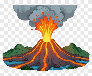 Cartoon Volcano Erupting With Lava And Smoke PNG