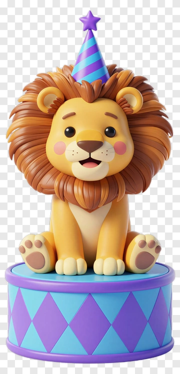 Cartoon Lion Wearing A Birthday Hat PNG