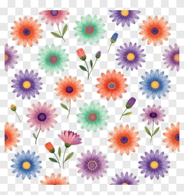 Colorful Floral Pattern With Various Flowers PNG