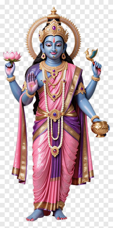 Vibrant Hindu Goddess Holding Lotus And Water Pot PNG