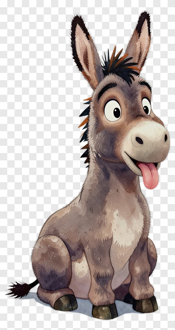 Cartoon Donkey Sitting With A Playful Expression PNG
