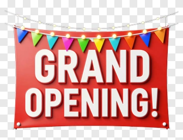 Grand Opening Banner With Colorful Decorations PNG