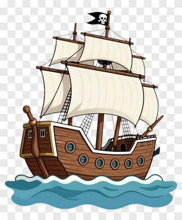Cartoon Pirate Ship Sailing On Water PNG