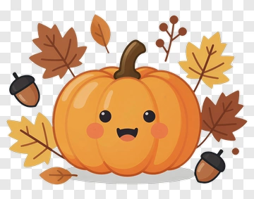 Cartoon Pumpkin With Leaves And Acorns PNG