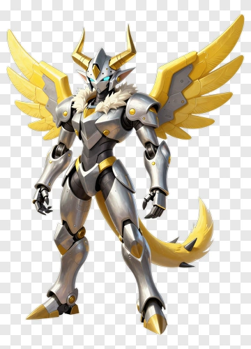 3D Winged Robot Character PNG