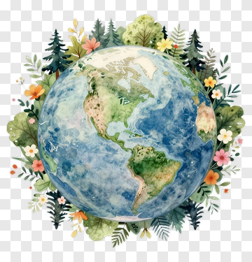 Watercolor Earth Surrounded By Flowers And Leaves PNG