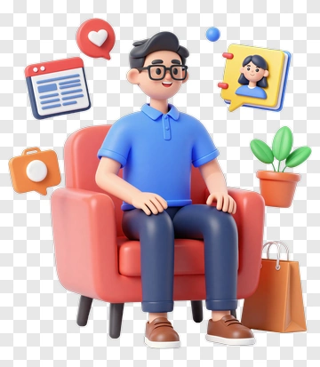 3D Man Sitting On A Chair With Digital Icons PNG