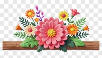 Colorful Flower Bouquet On A Wooden Base PNG