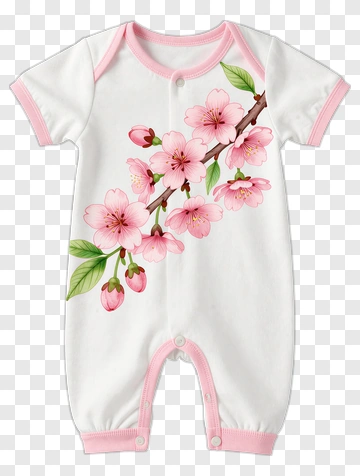 Baby Romper With Cherry Blossom Design PNG