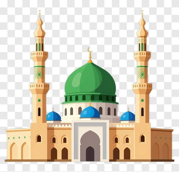 Illustration Of A Mosque With Green Dome And Minarets PNG