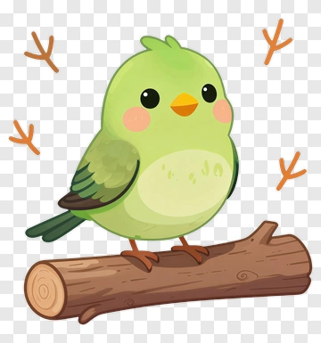 Cartoon Green Bird Sitting On A Log PNG