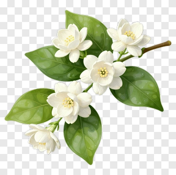 White Flowering Branch With Leaves PNG