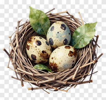Nest With Three Eggs And Leaves PNG