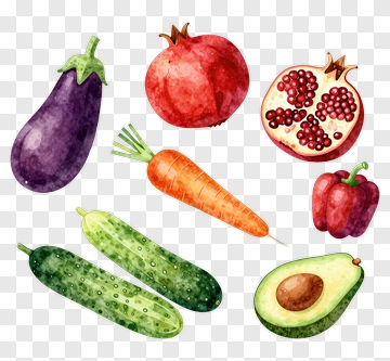 Colorful Watercolor Vegetables And Fruits PNG