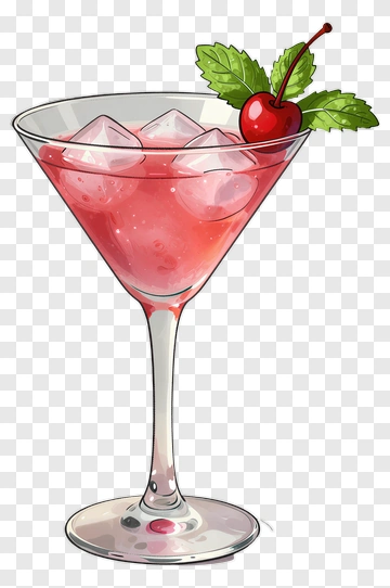 Cartoon Cocktail With Cherry And Mint PNG
