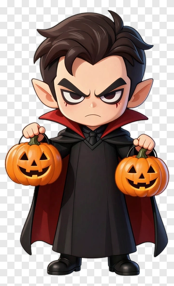 Cartoon Vampire Holding Halloween Pumpkins PNG