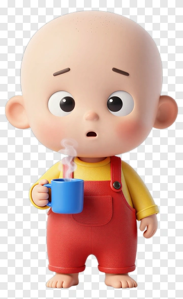 Cartoon Child Holding A Blue Cup PNG