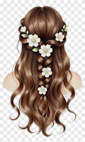 Brunette Hair With Floral Accents PNG
