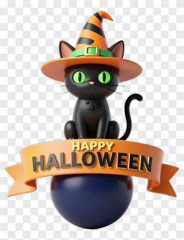 Cartoon Black Cat With Halloween Sign PNG