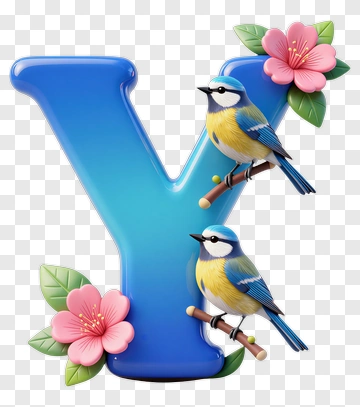 Colorful Letter Y With Birds And Flowers PNG
