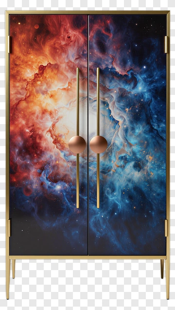 Cosmic Design Cabinet With Nebula Artwork PNG