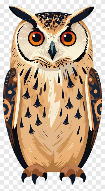 Cartoon Owl With Intricate Patterns PNG