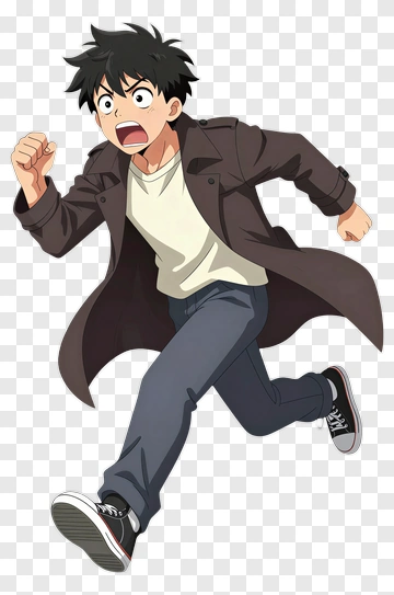 Anime Character Running In A Coat PNG