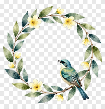 Bird In A Floral Wreath PNG